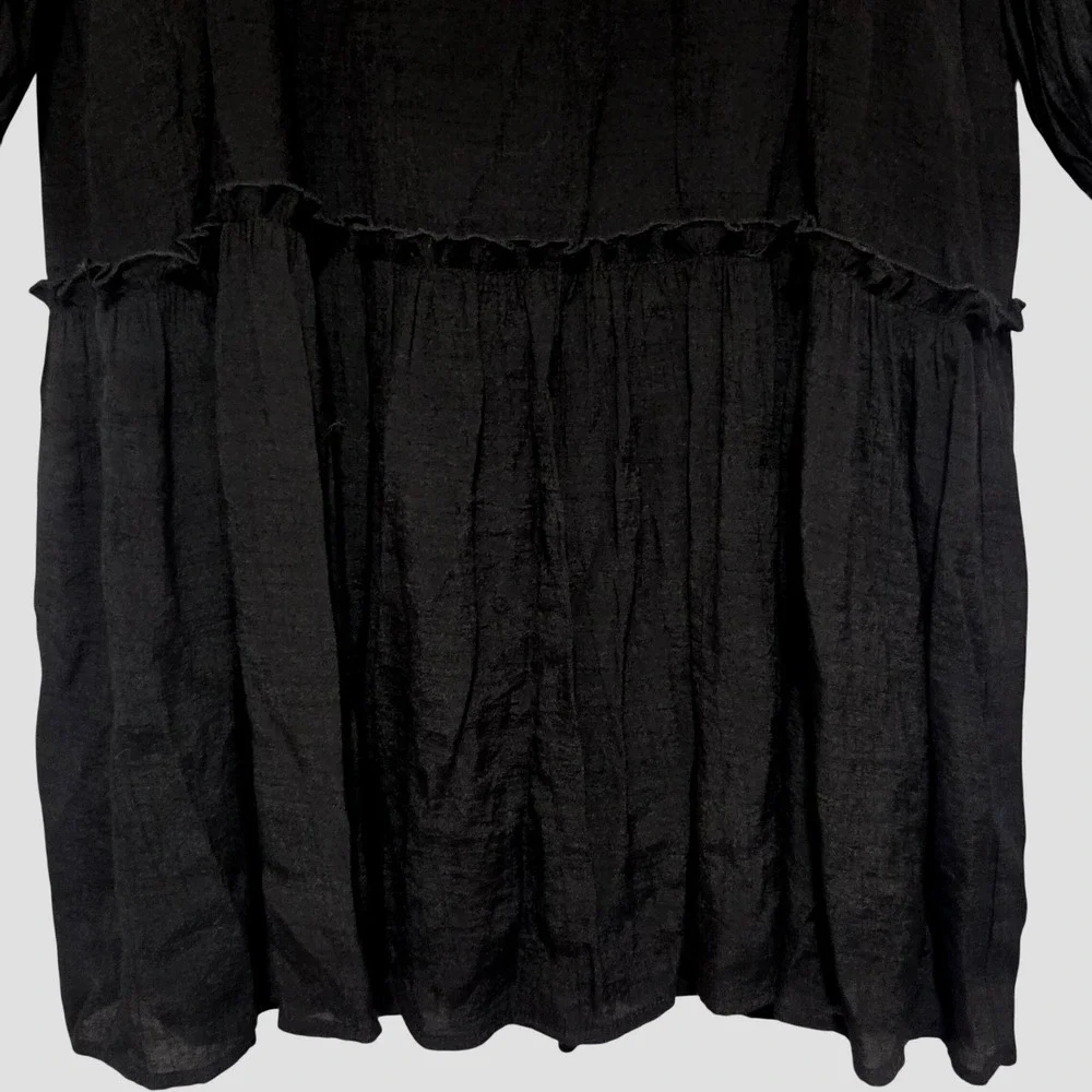 HARPER 241 Black Pleated Ruffle Tiered Dress Women's Size‎ M